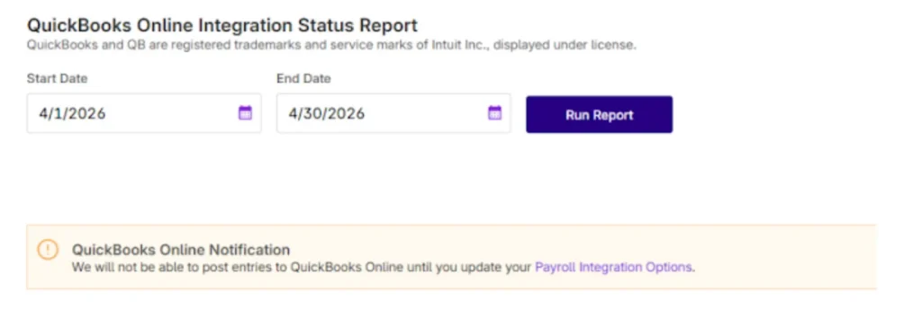 Example of a quickbooks integration error when accounts are out of sync