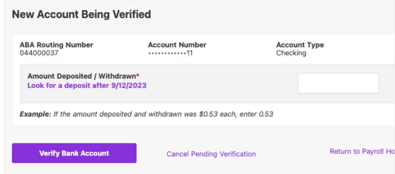 example of notification of test deposit and withdraw date
