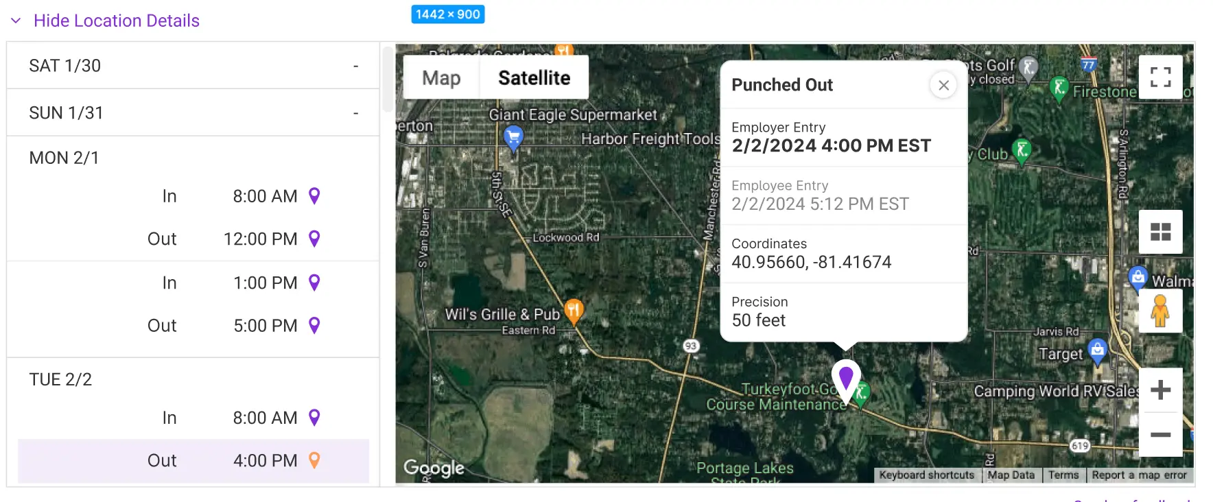example of recorded employer entry geotagging edit