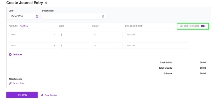 example of use debits/credits toggle in Patriot accounting