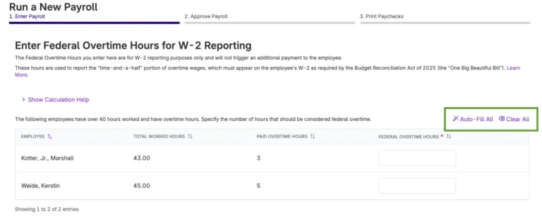 Example of the autofill link in step 1a of the payroll process in Patriot