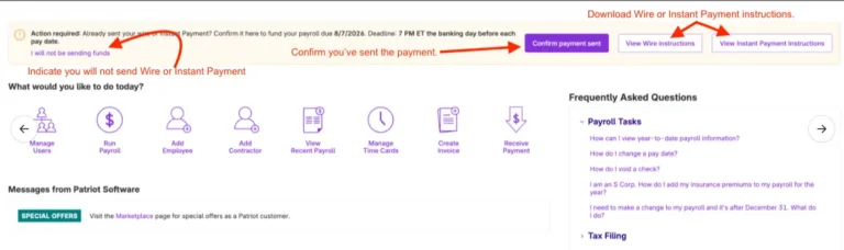 banner to indicate funding has been sent, download instructions, or indicate you will not be sending a payment.