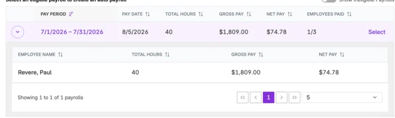selecting a previous payroll for auto payroll