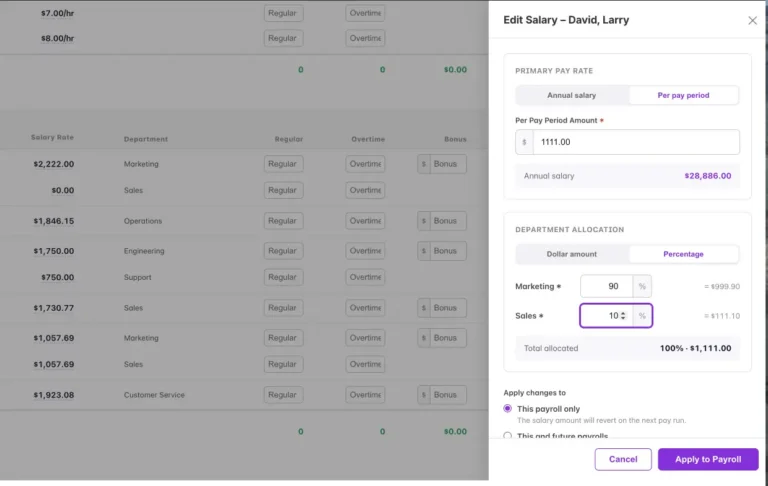 Example of editing a salary for an employee on payroll step one of Patriot payroll.